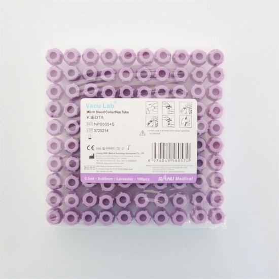 Vacu Lab K3 Edtalı Tüp 0,5 ML (Pediatrik) (Mor Kapak) 100'lü Paket