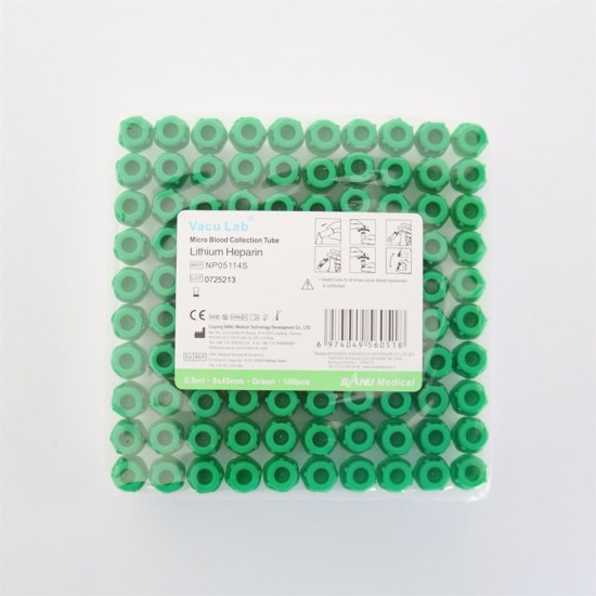 Vacu Lab Lityum Heparinli Tüp 0,5 ML (Pediatrik) (Yeşil Kapak) 100'lü Paket
